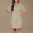 thumbnail image 4 of Penkiiy Women's Summer Button-Down Shirtdress - Cotton-Linen Mini Dress with Lapel Collar, Trendy Casual & Office Wear L Beige, 4 of 8