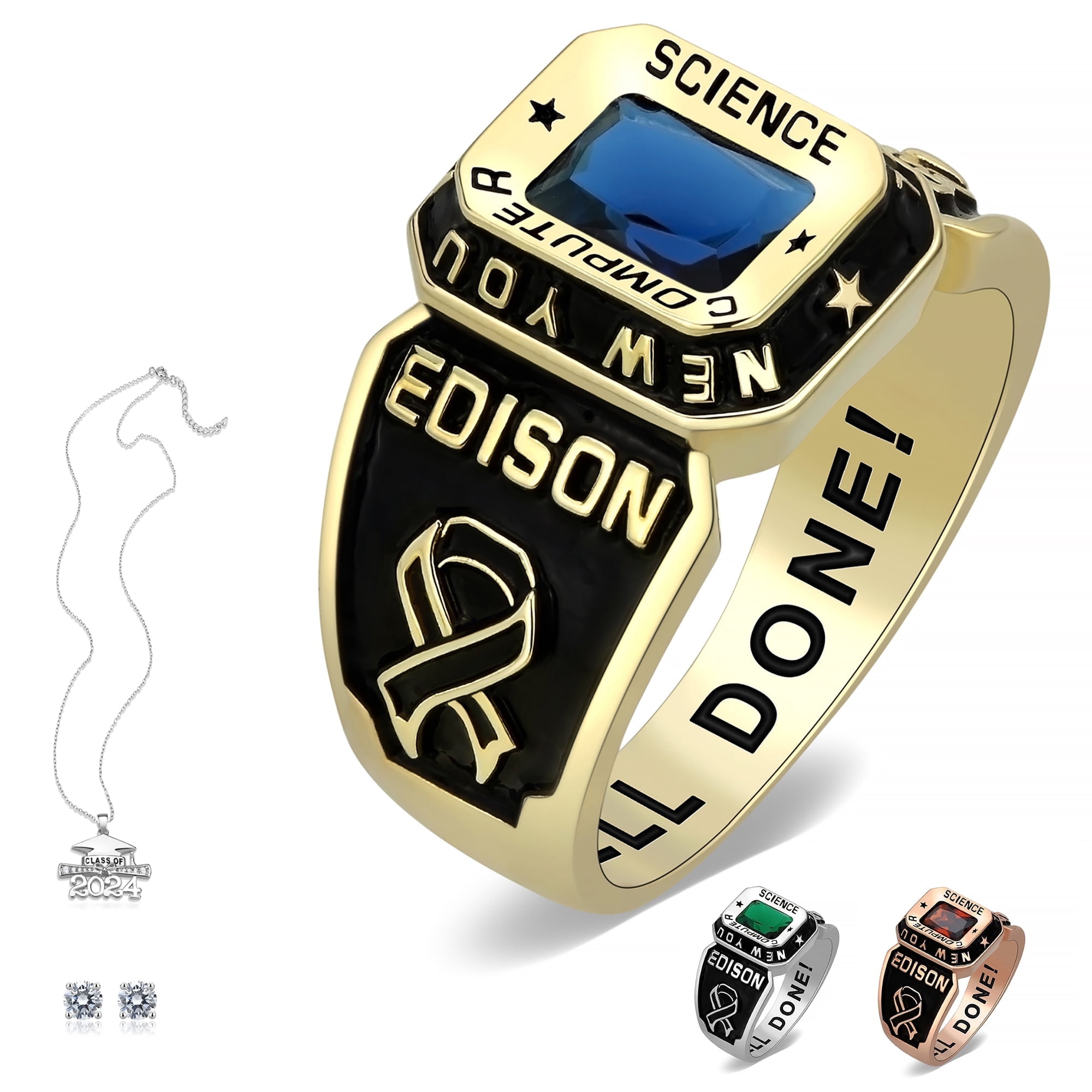 Ccjcinata Fully Personalized Customized class rings Women's High School and College Class Ring – Classic Collection