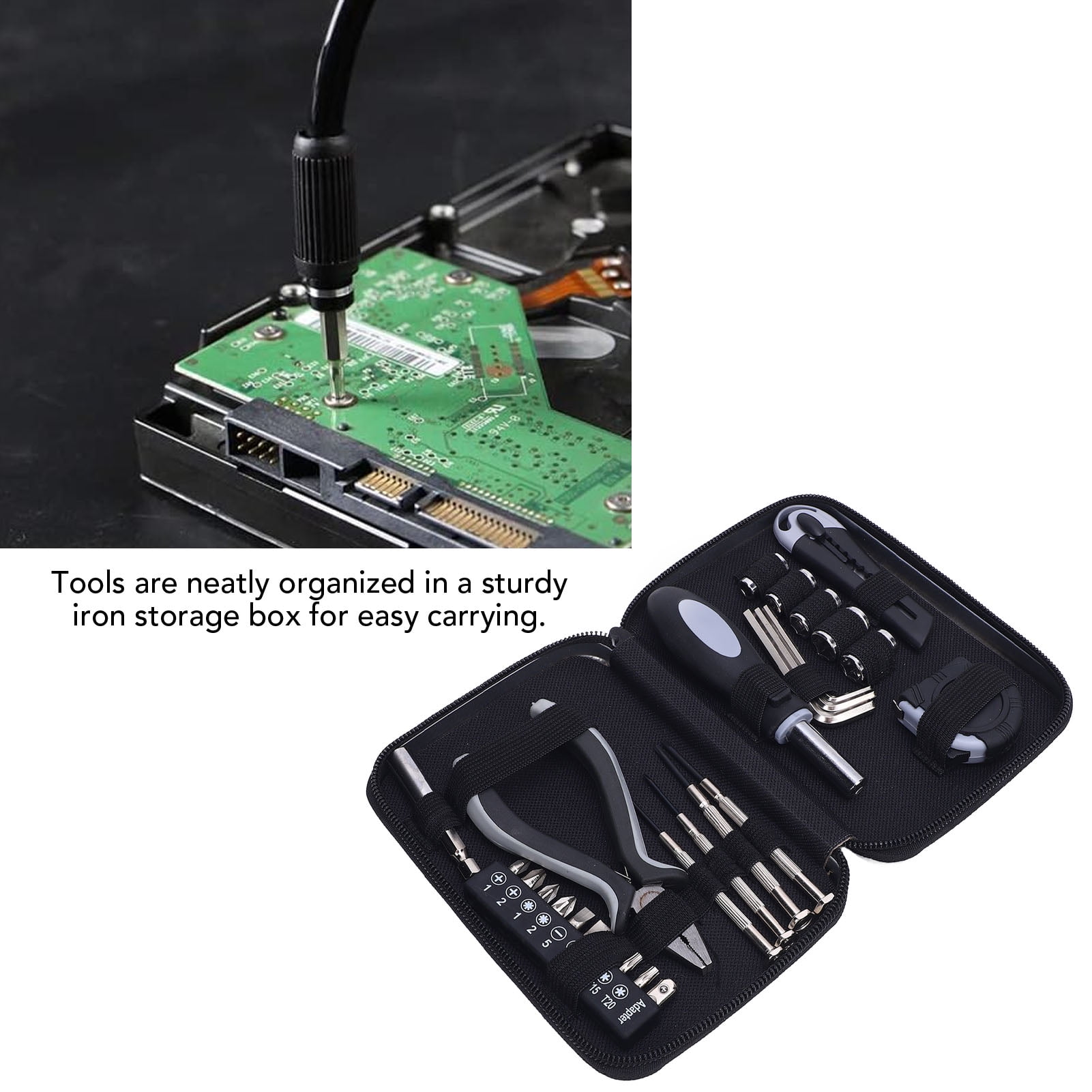 BIMZUC 27-Piece Mini Tool Set Household Repair Tool Kit, Portable Hand Mechanics Tools with Needle Nose Pliers, Tape Measure, Hex Wrenches, Screwdriver Bits & Handle with Storage Iron Case