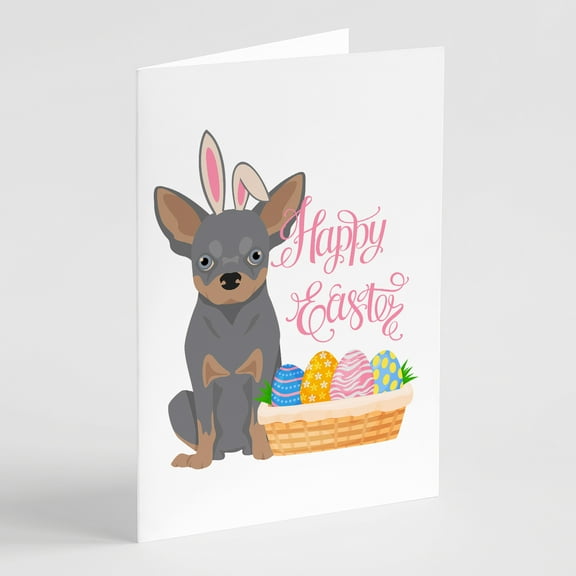 Blue and Tan Chihuahua Easter Greeting Cards and Envelopes Pack of 8 7 in x 5 in