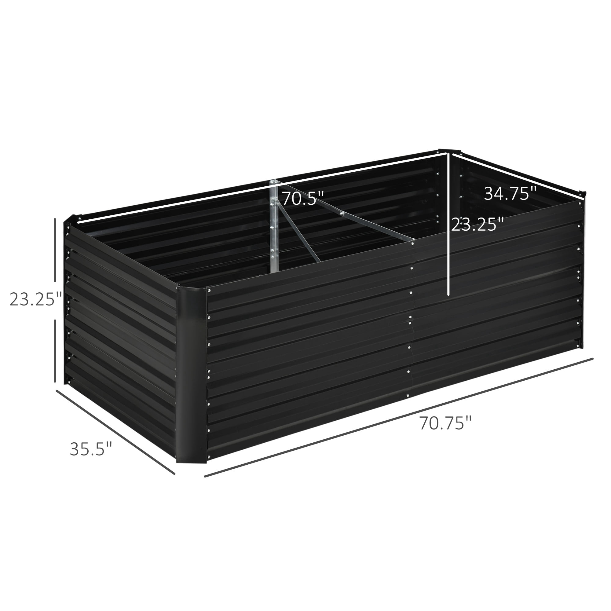 Galvanized Raised Garden Bed Kit with Reinforcing Bars, Large and Tall Metal Planter Box for Vegetables, Flowers and Herbs, 6' x 3' x 2', Black