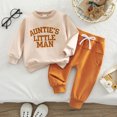 thumbnail image 2 of Ulanda Aunties Little Man Baby Boy Outfit 2Pcs Fall Winter Long Sleeve Tops and Pants Set Toddler Boys 2Pcs Infant Fall Winter Clothes (Beige, 6-12 Months), 2 of 9