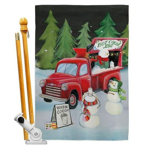 BD-XM-HS-114207-IP-BO-D-US18-WA 28 x 40 in. Snowmen Hot Cocoa Winter Christmas Impressions Decorative Vertical Double Sided House Flag Set & Pole Bracket Hardware