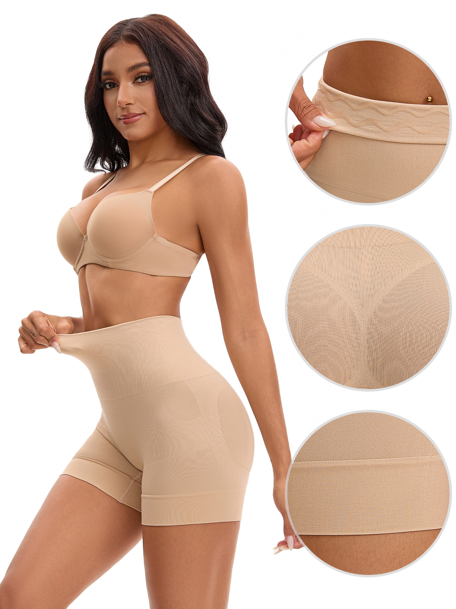 Unique Bargains High Waisted Seamless Control Panties M Beige