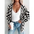 thumbnail image 6 of Eytino Cardigans for Women Color Block Plaid Oversized Sweaters Long Sleeve Open Front Knit Cardigan Fall Winter Outwear, 6 of 11