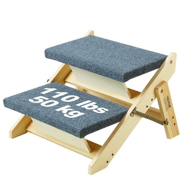 VEVOR Escaleras de madera para mascotas/escalones para mascotas, escalera de madera plegable 2 en 1 para camas, sofás y coches, escaleras y rampa para perros con 2 escalones para mascotas pequeñas