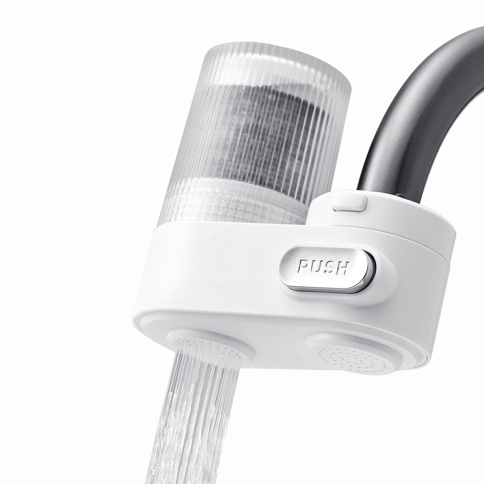 Faucet Mount Water Filter, Vertical Water Purifier for Sink Tap, Carbon Fiber Filter, Removes Chlorine Lead with 3 Filters, Fits Most Kitchen or Bathroom Faucets, White