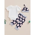 thumbnail image 4 of Wassery Infant Baby Boys Girls Summer Outfits Short Sleeve Baseball Letter Print Romper + Pants + Knot Hat Set, 4 of 9