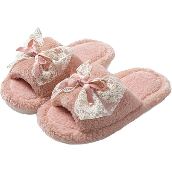 Maisha Indoor Slippers for Women Pink Open Toe Slippers Cute Fluffy Home Bedroom Memory Foam Slipper for Women
