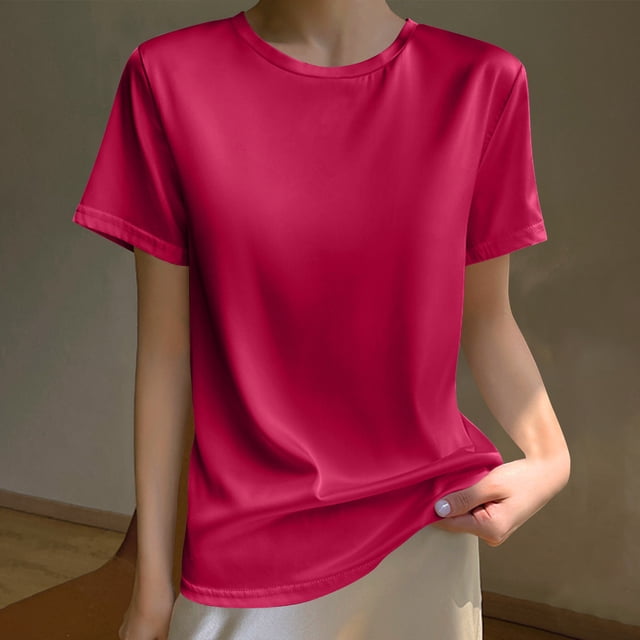 Meichang T-Shirts de Base pour Femmes Couleur Unie Manches Courtes T-Shirts Amples Décontractés Col Rond Hauts Tee Confortables Légers T-Shirts de Sortie