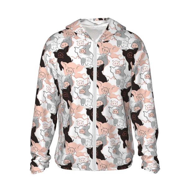 Fotbe Pigs Chaqueta con Protección Solar UPF 50+ para Hombre y Mujer, Camisa con Capucha y Bolsillos-X-Large