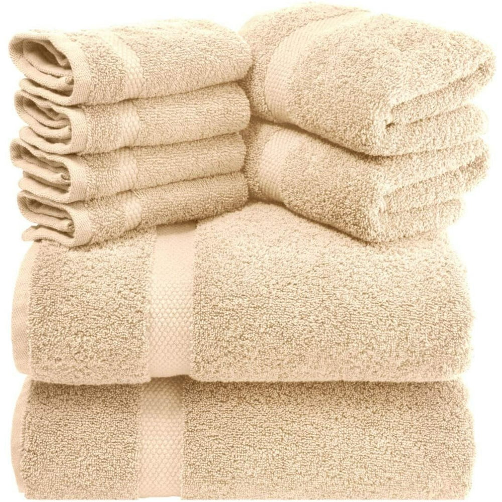 Luxury Beige Bath Towel Set Hotel Soft Cotton 2/Bath 2/Hand 4/Wash