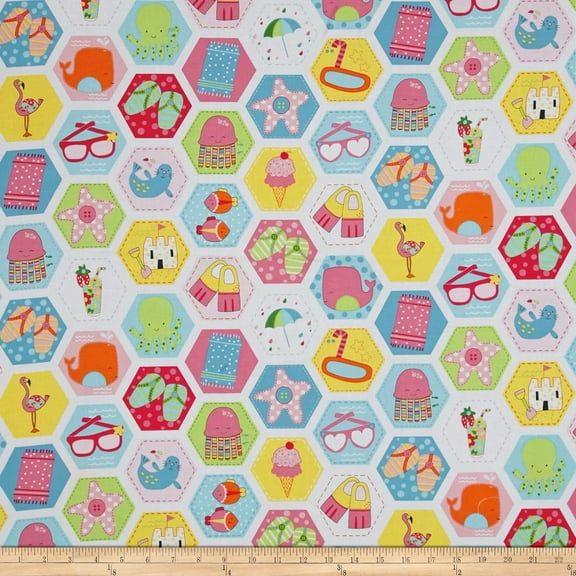 Marcus Fabrics 0515665 Chasing Waves Hexagon Patch White 100% Cotton Fabric sold by the yard