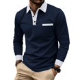 thumbnail image 2 of CCRFTGI Mens Long Sleeve Polo Shirts Collared Shirts Casual Business Polo Classic Golf T Shirts Blue 3XL, 2 of 5