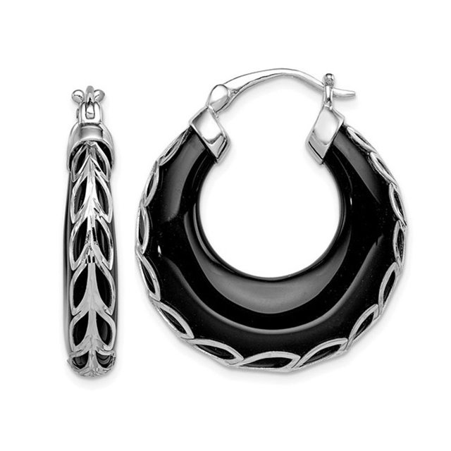 Black Onyx Hoop Earrings in Sterling Silver