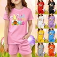 thumbnail image 5 of MUXiin Kid Toddler Girl Easter Clothes Summer Short Sleeve Cartoon Rabbit Bunny Graphic Tee Shirt + Shorts Summer Outfits Set, 5 of 5