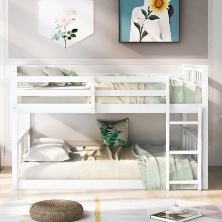 Dcenta Full Over Full Bunk Bed with Ladder  White