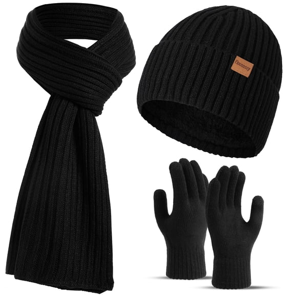 Freeyoka Mens Beanie Hat Scarf Glove Set, Winter Warm Touchscreen for Cold Weather