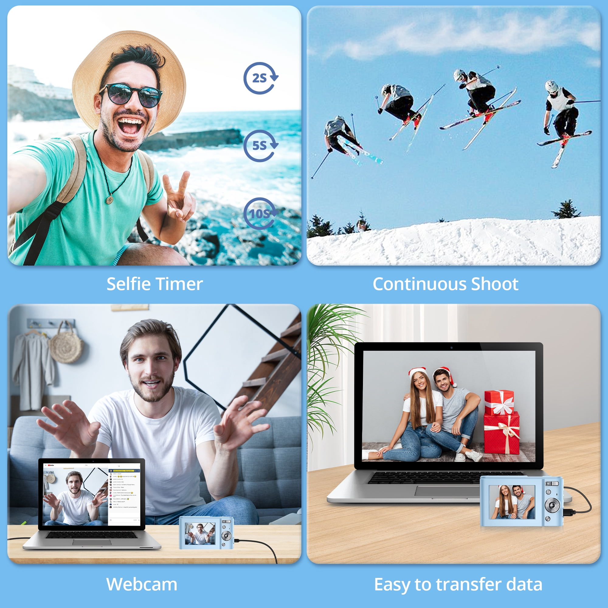Digital Camera for Beginners with 32GB TF Card, 48MP FHD 1080P Video, Autofocus, 16X Zoom, Compact Pocket Camera for Vlogging & Webcam, Ideal for Boys and Girls (Blue)