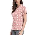 thumbnail image 4 of OIOLOYJM Easter Scrub Tops Women Cute Stretch Bunny Eggs Graphic Tops Short Sleeve V Neck Shirt Holiday Plus Size Blouse with 2 Pockets Watermelon Red S, 4 of 5