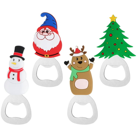 Abrigos de botellas con temas de Navidad de 4 piezas abridores de botellas de cerveza portátiles Regalos de fiesta de Navidad