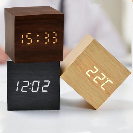 1pc Mini LED Display Alarm Clock Square Desk Clock With Auto Dimming Screen 3 Alarm Settings Powered Adjustable Brightness Suitable For Office Bedroom,Black