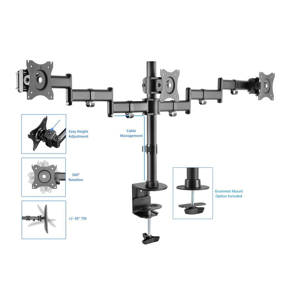 Rocelco 46" Large Height Adjustable Standing Desk Converter with Triple Monitor Mount BUNDLE - Quick Sit Stand Up Computer Workstation Riser - Retractable Keyboard Tray - Black