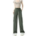 thumbnail image 2 of Women Work Pants Plus Size Women Solid Color Workwear Pants Loose Straight Leg Wide Leg Casual Sports Pants Long Pants Army Green XL, 2 of 4