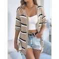thumbnail image 4 of Women Open Front Knitted Crochet Cardigan Short Sleeve Sweater Casual Loose Comfy Light-Weight Kimonos Top Khaki XL, 4 of 8
