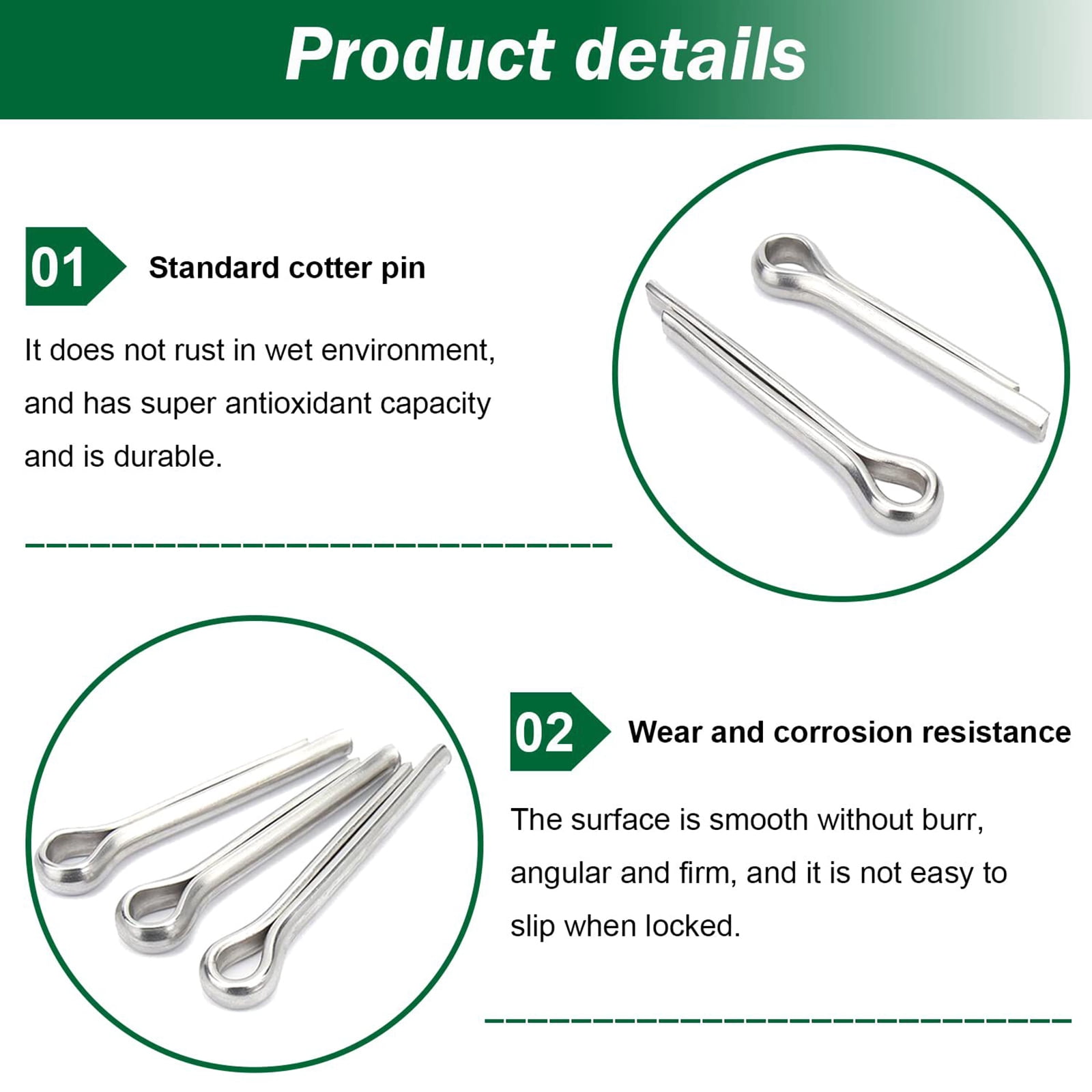 160Pcs Cotter Pin Set with Assortment Box Stainless Steel Safety Cotter Pin Set 6 Different Size for Car Garden