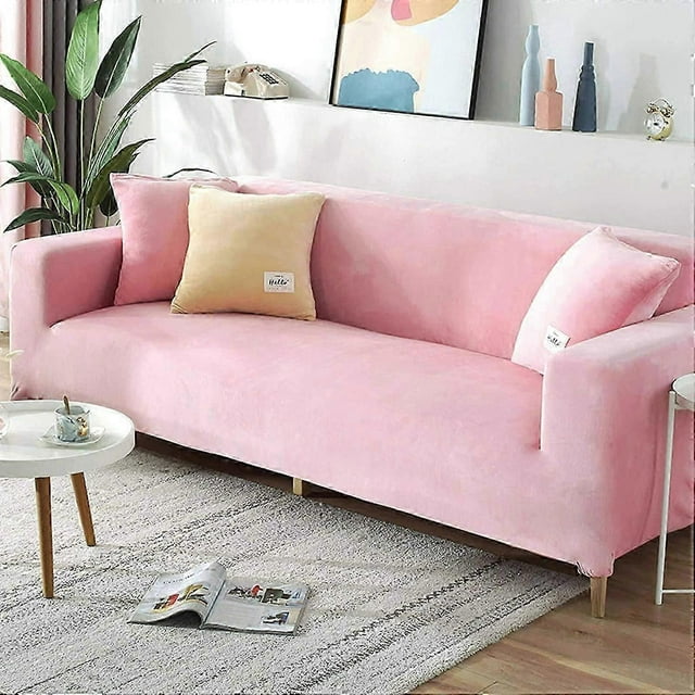 Luxurious Velvet Sofa Slipcover For 2 3 4 Seater,soft Plush Sofa Protector,stretch Armrest Sofa Cover Water Resistance Furniture Protector-pink-3seate