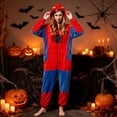 thumbnail image 5 of Spider Hero Fleece Cosplay Onesie Jumpsuit, Full Zip Hooded Web Print Pajamas Sleepwear for Adults Cosplay Party, 5 of 8