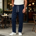 thumbnail image 2 of LEAVINGSUO Baggy Sweatpants Wide Leg Pants for Men Fleece-lined Straight Pants Winter Solid Color Loose Sports Casual Pants Navy M, 2 of 5