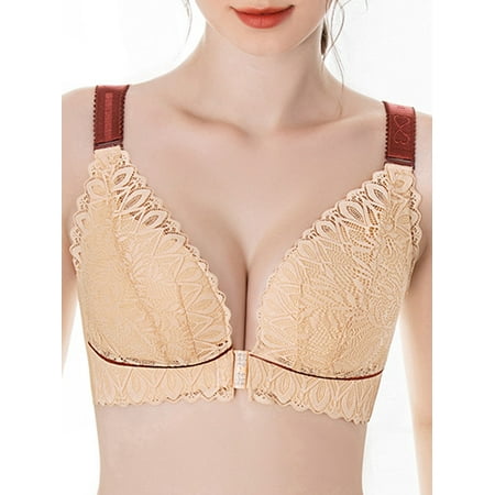 

OWSOO Women Front Closure Bra No Underwire Thin Padded Plus Size Bras
