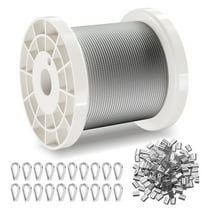 KFFKFF Cable Set, 330 ft of 1/16" 304 Stainless Steel Wire, Includes 80 Sleeves and 20 Thimbles, Supports up to 450 lbs, Composed of 7x7 Strands, Suitable for Marine Aircraft, Handrails, Stairs