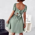 thumbnail image 4 of Vestido con ribete de volantes,Vestido con ribete de volantes y pliegues Vestido con cuello cuadrado y corte en A Vestido corto con pliegues optimizado para la excelencia, 4 of 6
