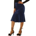 thumbnail image 4 of Unique Bargains Women's Feminine Chic Retro Bodycon Elastic Back Velvet Midi Skirt M Dark Blue, 4 of 6