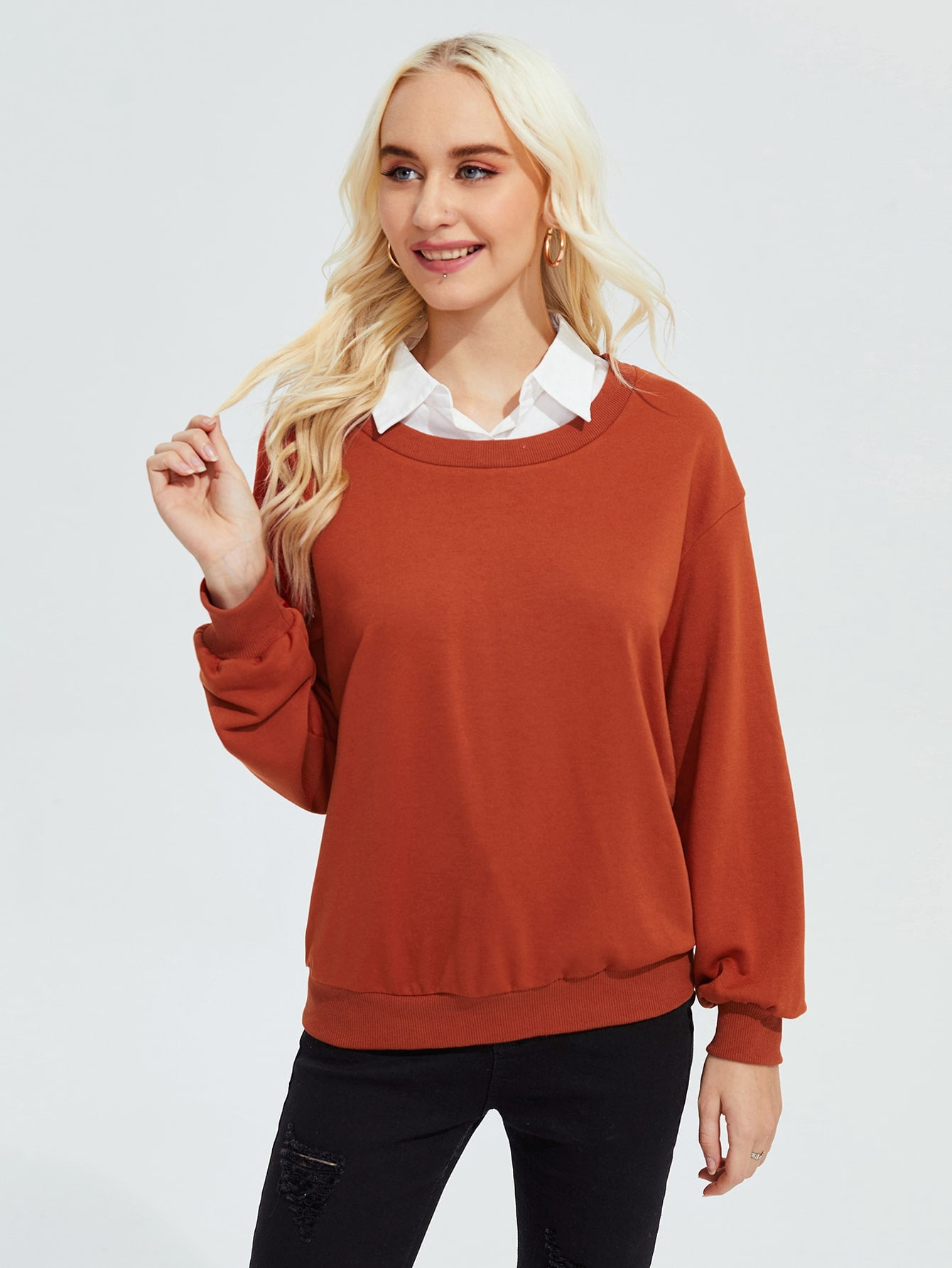 Women's Solid Contrast Collar Drop 