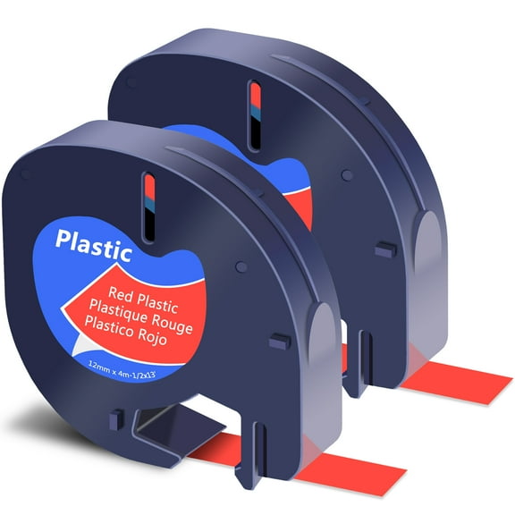 GREENCYCLE 2PK Compatible for DYMO LetraTag Refills 91333 12mm Black on Red Plastic Label Maker Tape
