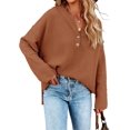 thumbnail image 1 of HSHDLDF Women's Oversized Sweaters Batwing Long Sleeve Loose V Neck Button Henley Tops Pullover Knit Jumper, 1 of 5