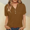 thumbnail image 4 of Womens Shirts Dressy Casual! Comdrip Cotton Linen Shirts for Women Summer Button Down Tops Short Sleeve Casual Blouses Oversized Tshirts 2025 Henley Shirts for Women Coffee L, 4 of 9