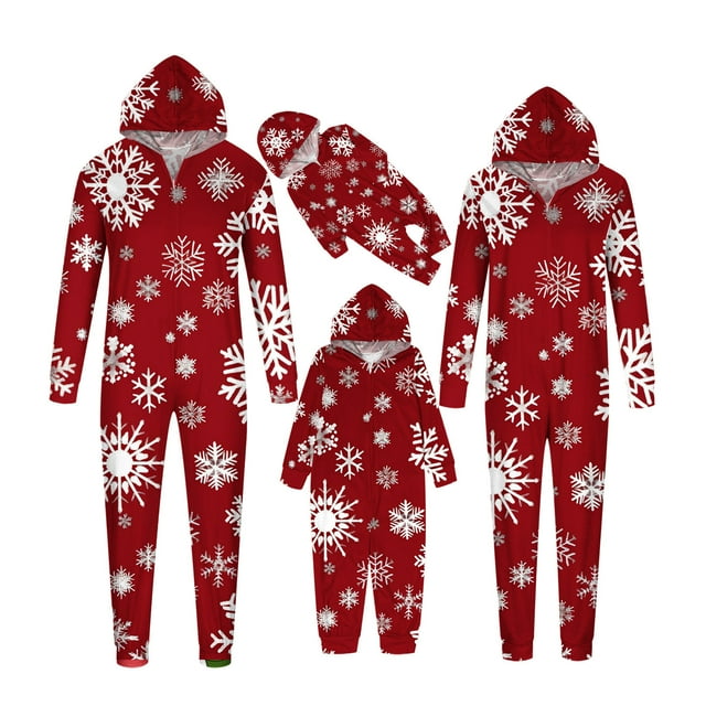 EGNMCR Pyjamas de Noël pour la Famille, pour Tenue Parent-Enfant de Noël Combinaison à Capuche Imprimée à Manches Longues Tenue Familiale Combinaison en Polyester pour Femmes
