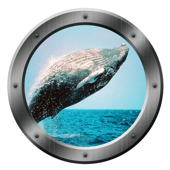 VWAQ Whale Breaching Porthole Wall Decal Ocean Animal Nature View Family Wall Decal VWAQ-PO2