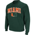 thumbnail image 2 of Men's Colosseum Green Miami Hurricanes Arch & Logo Crew Neck Sweatshirt, 2 of 5