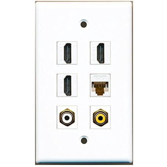 RiteAV - 3 HDMI 1 Port RCA White 1 Port RCA Yellow 1 Port Cat6 Ethernet White Wall Plate