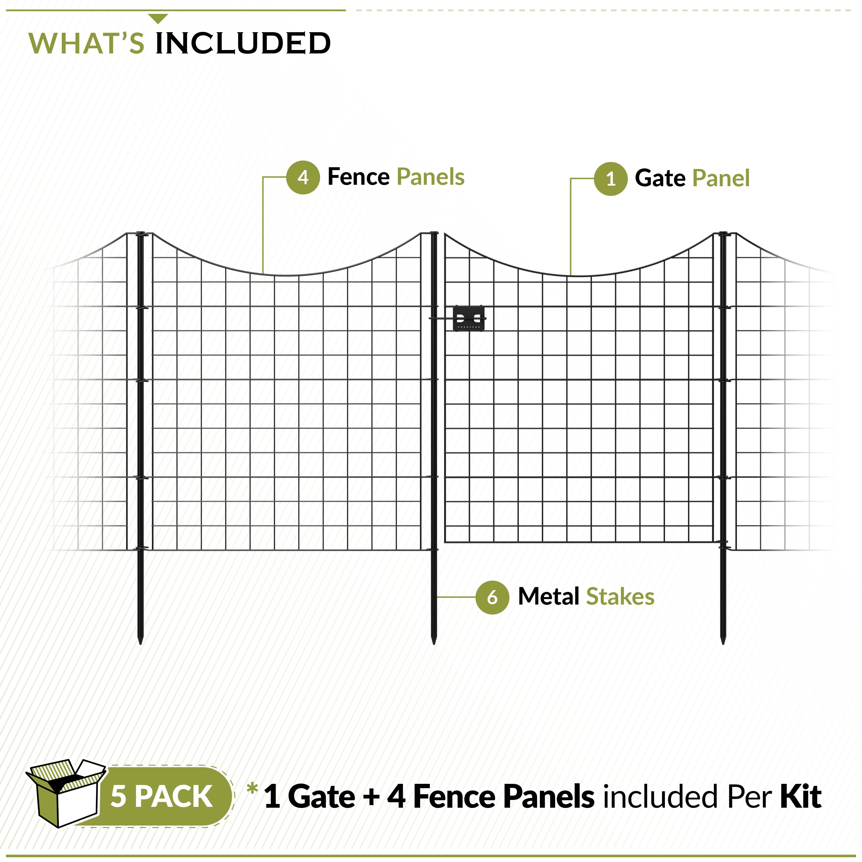 Zippity Outdoor Products 39in H (4 Fence Panels + 1 Gate) No Dig Easy Install Zippity Black Metal Fence, Decorative Fence for Garden Fencing For Dogs