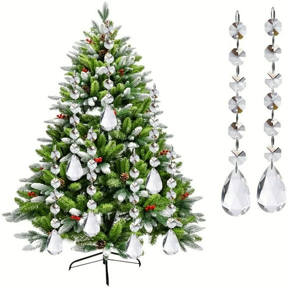Topboutique Teardrop Crystals Garland 30 Strands Hanging Chandelier Crystals Beads Chain Clear Acrylic Prisms Pendant Ornaments for Christmas Tree Teardrop Bead Pendants for Xmas Weddings New Year