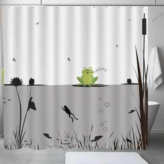 Black and White Frog Shower Curtain for Bathroom Women Men Quick-Drying Pool Fish Water Plants Shower Curtain with 12 Hooks for Hotel Home Decor Bath Accessories 72x72 Inch