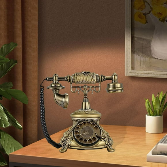 Runquan Vintage Telephone Old School Telephone Bronze Corded Rotary Dial Telephone Retro Telephone Antique Phone for Cafe Home Office