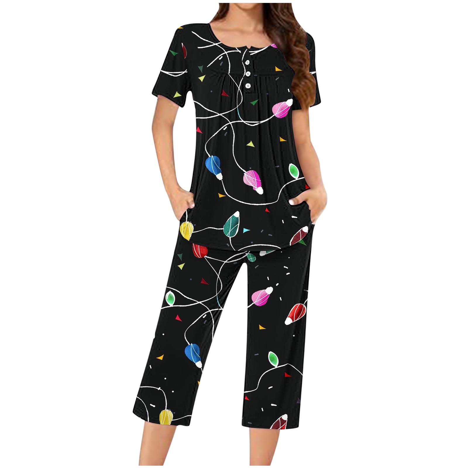 Lorytime Womens Long Sleeve Pajama Sets Valentines Heart Letters